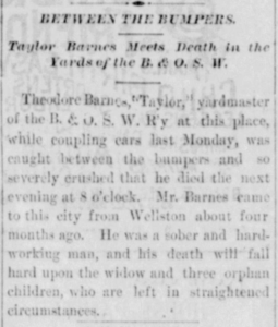 Taylor Barnes Meets Death in the B&O Train Yards