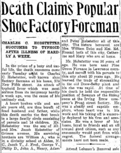 Death Claims Popular Shoe Factory Foreman