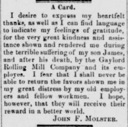 A Card of Thanks from John F. Molster