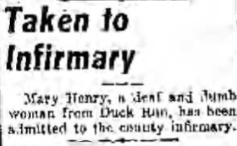 Mary Henry Taken to Infirmary
